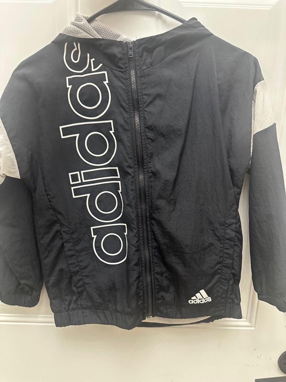 adidas Black Jacket with White Logo and Light Gray Sleeves